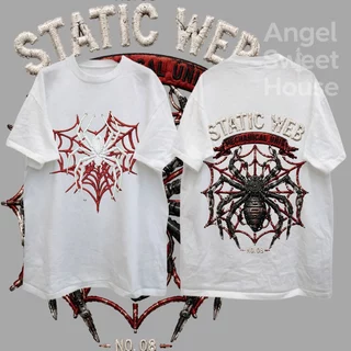 (COD) Angle Official เสื้อยืดผู้หญิงแขนสั้น ลายแมงมุมใยแมงมุม สไตล์ Y2K ทรงหลวม ผ้านุ่ม ใส่สบาย แฟชั่นสตรีท