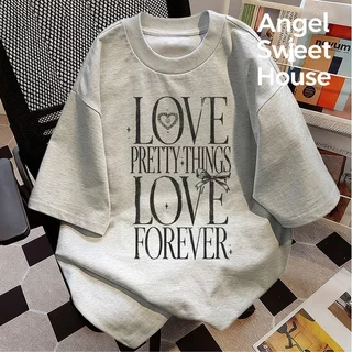 (COD) Angle Official เสื้อยืดผู้หญิงแขนสั้น ลายตัวอักษร LOVE PRETTY THINGS ทรงหลวม โอเวอร์ไซซ์ ผ้านุ่ม สไตล์เกาหลี Y2K