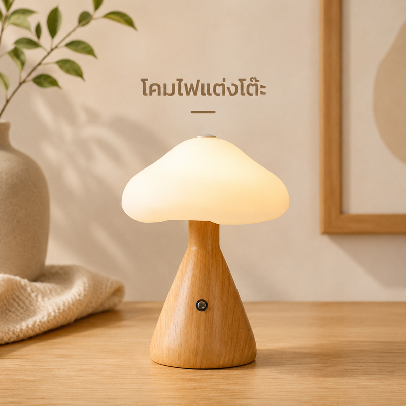 โคมไฟเห็ด LED ชาร์จ USB โคมไฟตั้งโต๊ะ โคมไฟมินิมอล สร้างบรรยากาศ เหมาะสำหรับห้องนอน โคมไฟเห็ดมินิมอล