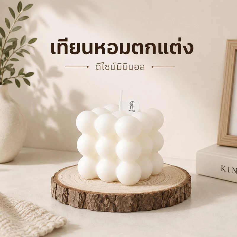 เทียนรูบิก เทียนตกแต่งบ้าน มินิมอล สุดน่ารัก เพิ่มบรรยากาศอบอุ่น ดีไซน์ทันสมัย สีขาวสะอาด ตกแต่งบ้านได้ทุกสไตล์
