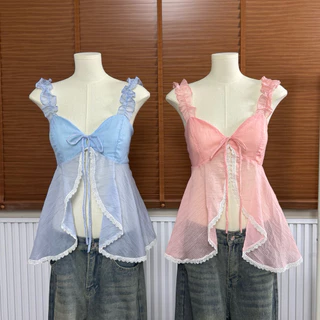 chichemise รุ่น ปะการัง เสื้อสายเดี่ยวแขนยางยืด อกเสริมฟองน้ำ ดีเทลผ่าหน้า ( มีหลายสี )