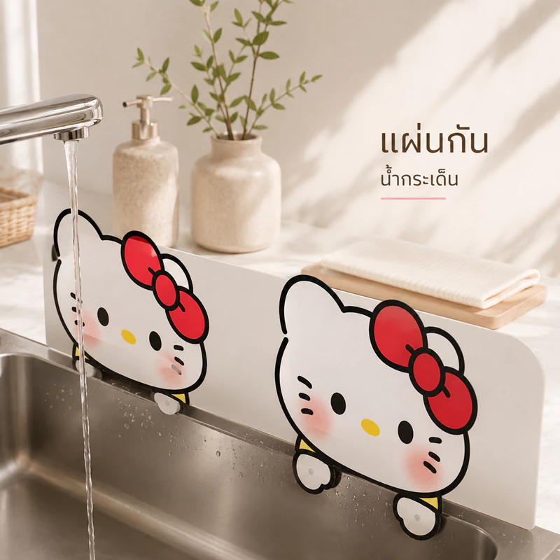 แผ่นกันน้ำกระเด็น แผ่นกันน้ำซิงค์ล้างจานลายการ์ตูนน่ารัก สไตล์ญี่ปุ่น พร้อมตัวดูดสูญญากาศติดแน่น กันน้ำกระเด็นดี ใช้งานง