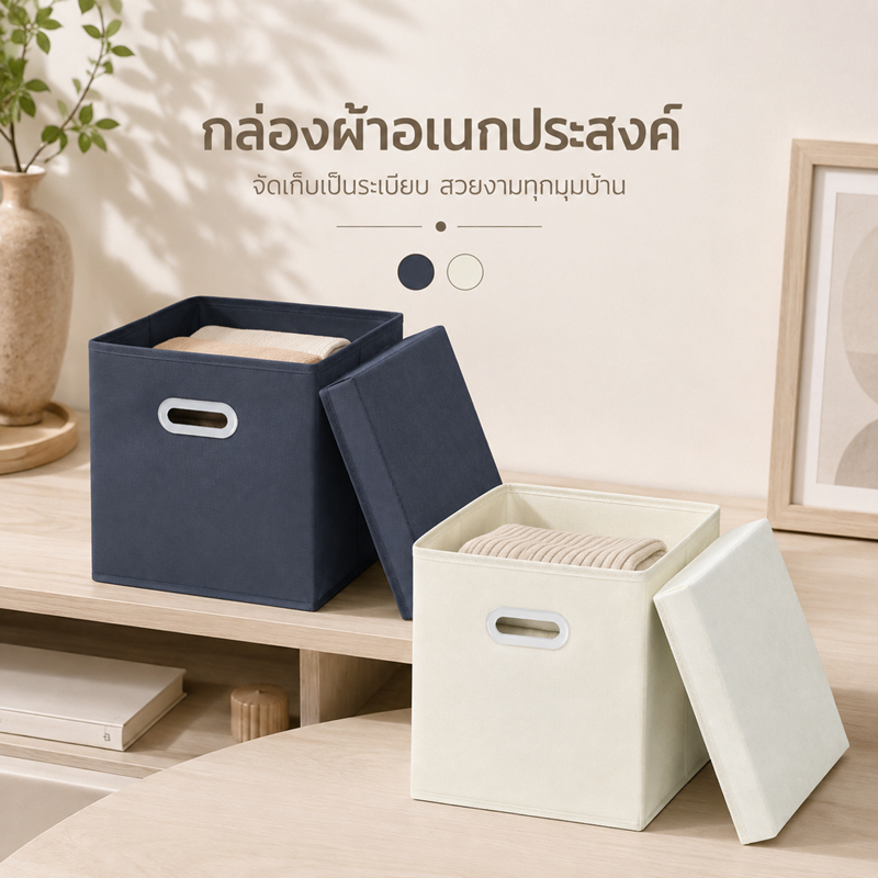 กล่องผ้า4เหลี่ยม+ฝา กล่องผ้าใส่ของอเนกประสงค์ กล่องผ้าใส่ของ กล่องผ้าใส่ของอเนกประสงค์ แข็งแรง พับเก็บได้