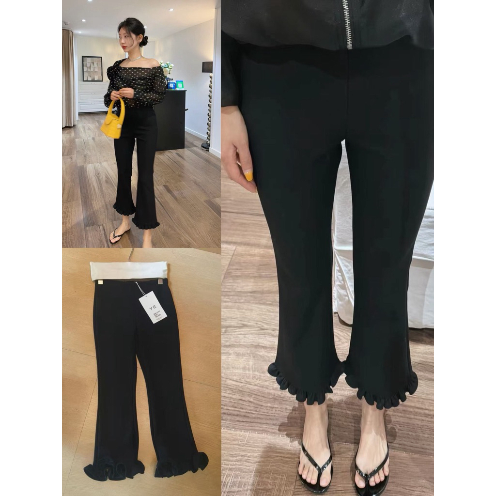 พร้อมส่ง S M XL 66385 กางเกงสีดำทรงเข้ารูปช่วงสะโพก แล้วบานปลายเล็กน้อย ช่วยพรางขาให้ดูเรียวยาวขึ้นแบบทันที