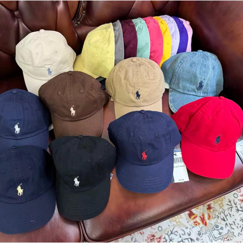 หมวกกีฬาคลาสสิก Polo Ralph Lauren/หมวกเบสบอลสิ่งทอลายทแยง หมวกแก๊ปทรงแหลม ของใหม่และเป็นของแท้