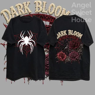 (COD) Angle Official เสื้อยืดผู้หญิงแขนสั้น ลายใยแมงมุมและดอกกุหลาบ ทรงหลวม โอเวอร์ไซซ์ ผ้านุ่ม สไตล์ Y2K สตรีท