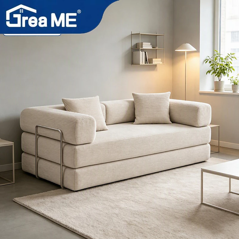 DreaME 4 in 1 โซฟาเบดแบบพับได้ ฟองน้ำความหนาแน่นสูง ด้วยกรอบรูปทรงคงที่ โซฟาปรับนอน สีเบจ Sofa