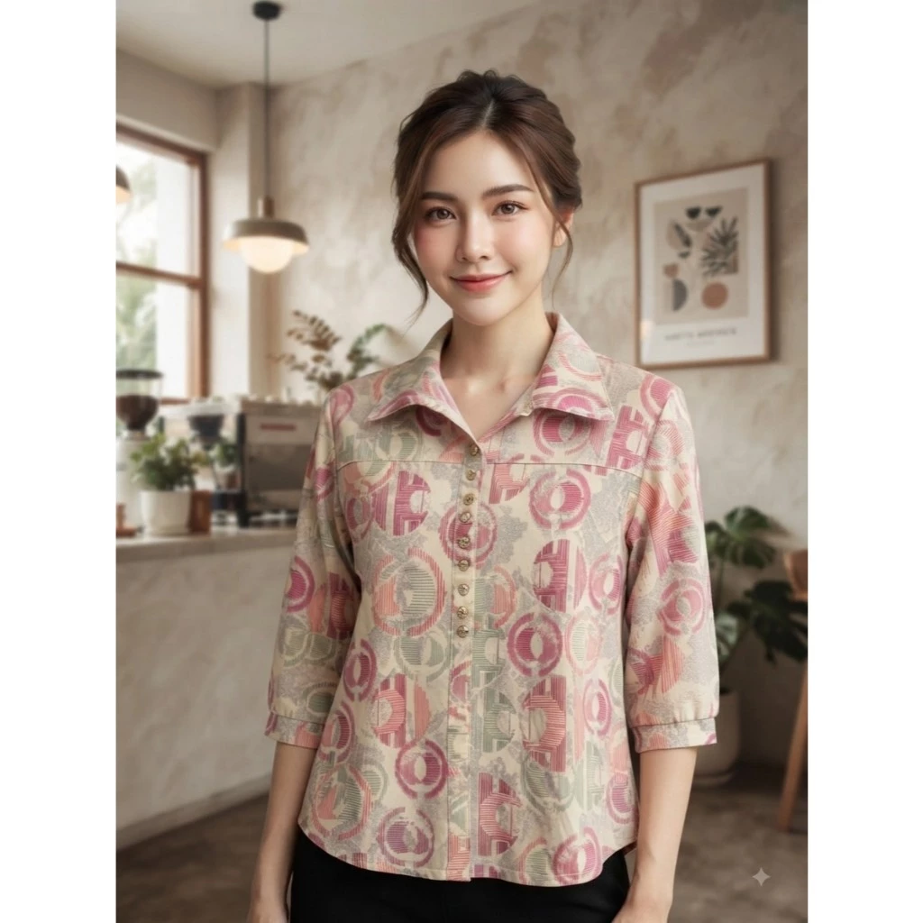 No.6 เสื้อยืดเกาหลีแท้ ฟรีไฃส์32''-44''เสื้อยืดเกาหลี ผู้ใหญ่ คอปก ลายดอก กระดุมหลอก แบบสวมหัว เนื้อผ้าใส่สบายมากๆ