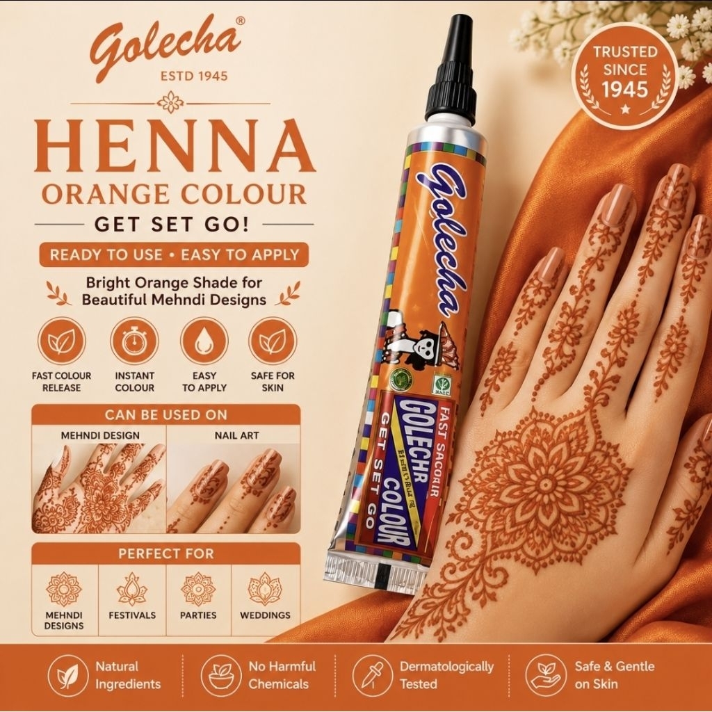 เฮนนา orange เฮนน่าเพ้นท์ตัว GOLECHA  henna สีเพ้นท์ฮาลาล HENNA body paint art