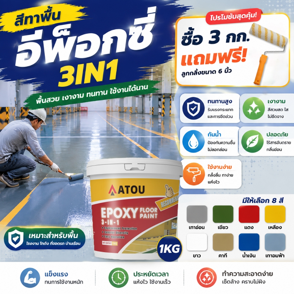 สีทาพื้นอีพ็อกซี่ สีทาพื้น 1KG แบรนด์เยอรมัน กันน้ำ แห้งเร็ว นำไปภายใน ข้างนอก กําแพง สีทาพื้นปูน