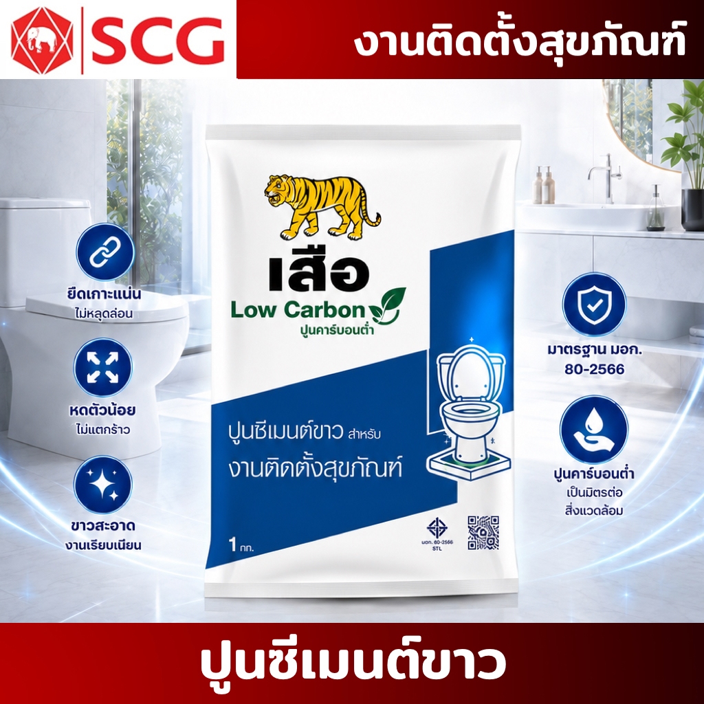SCG ปูนซีเมนต์ขาว ตราเสือ สำหรับสุขภัณฑ์ 1กก.