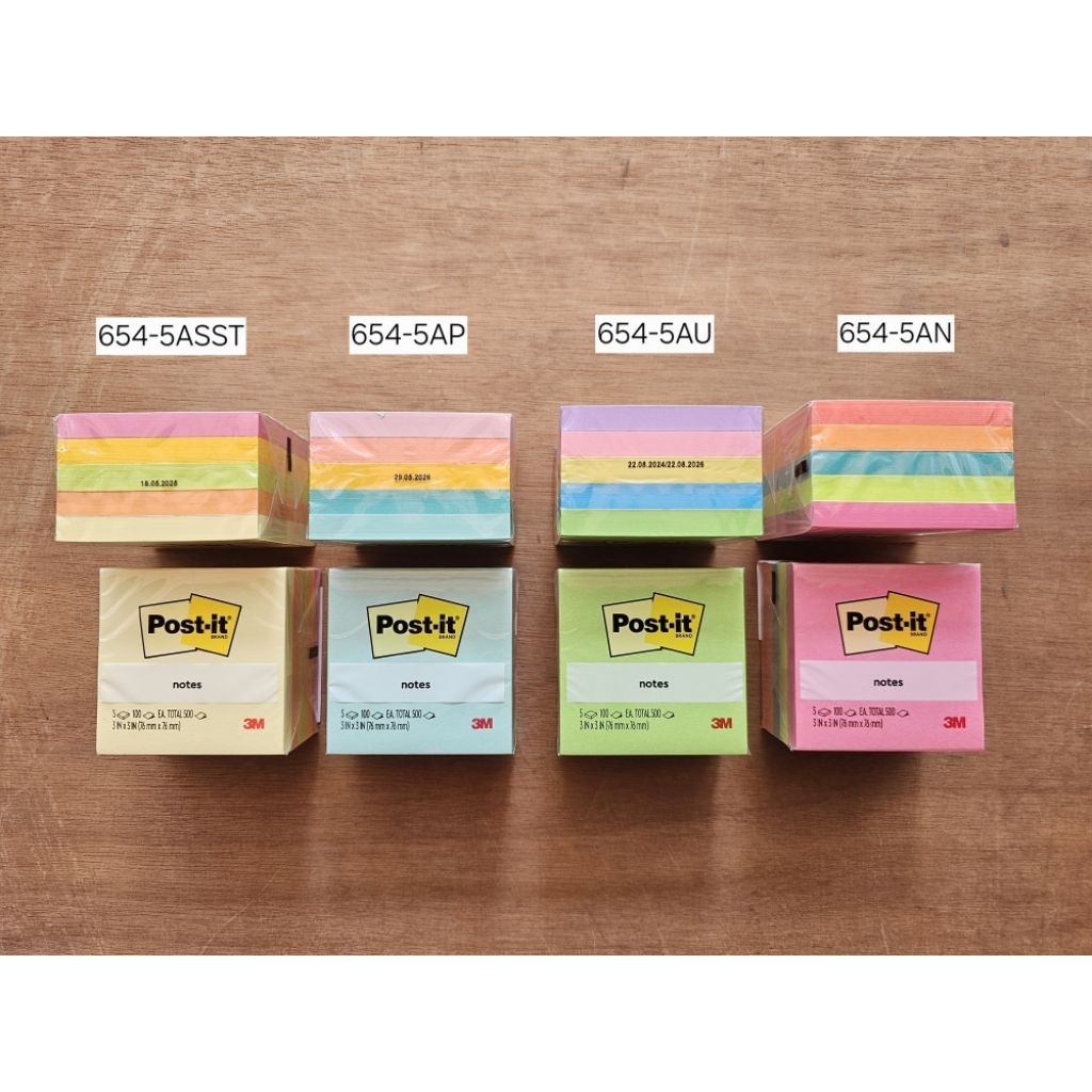 กระดาษ post-it 3M  3"×3" (แพ็ค 5 เล่ม) เบอร์ 654-5AN, 654-5AU, 654-5AP, 654-5ASST