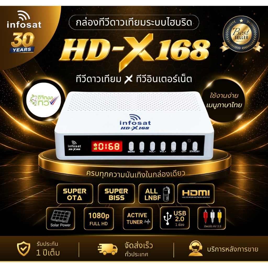 INFOSAT กล่องดาวเทียม HD-X168 Wi-Fi KIT Auto OTA C&Ku เชื่อมต่อ Internet ด้วยเสา INFOSAT USB WiFi