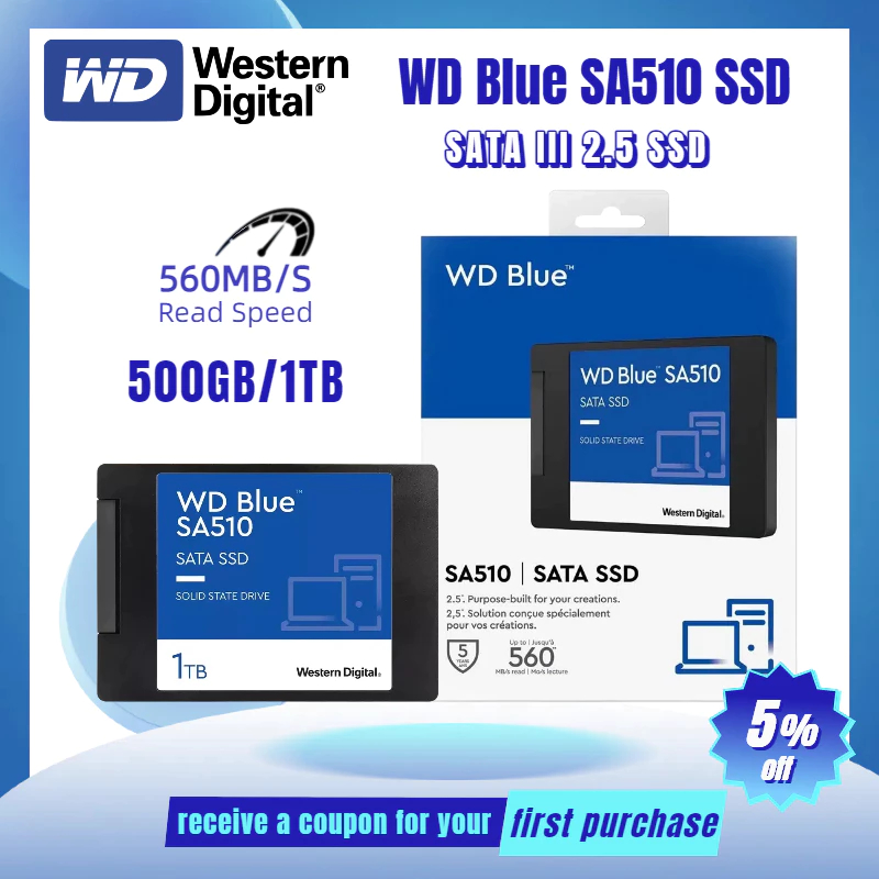 Western Digital 2.5 "SSD 250G 500GB 1T WD Blue SSD SATA III ไดรฟ์ Solid State ภายใน560เมกะไบต์