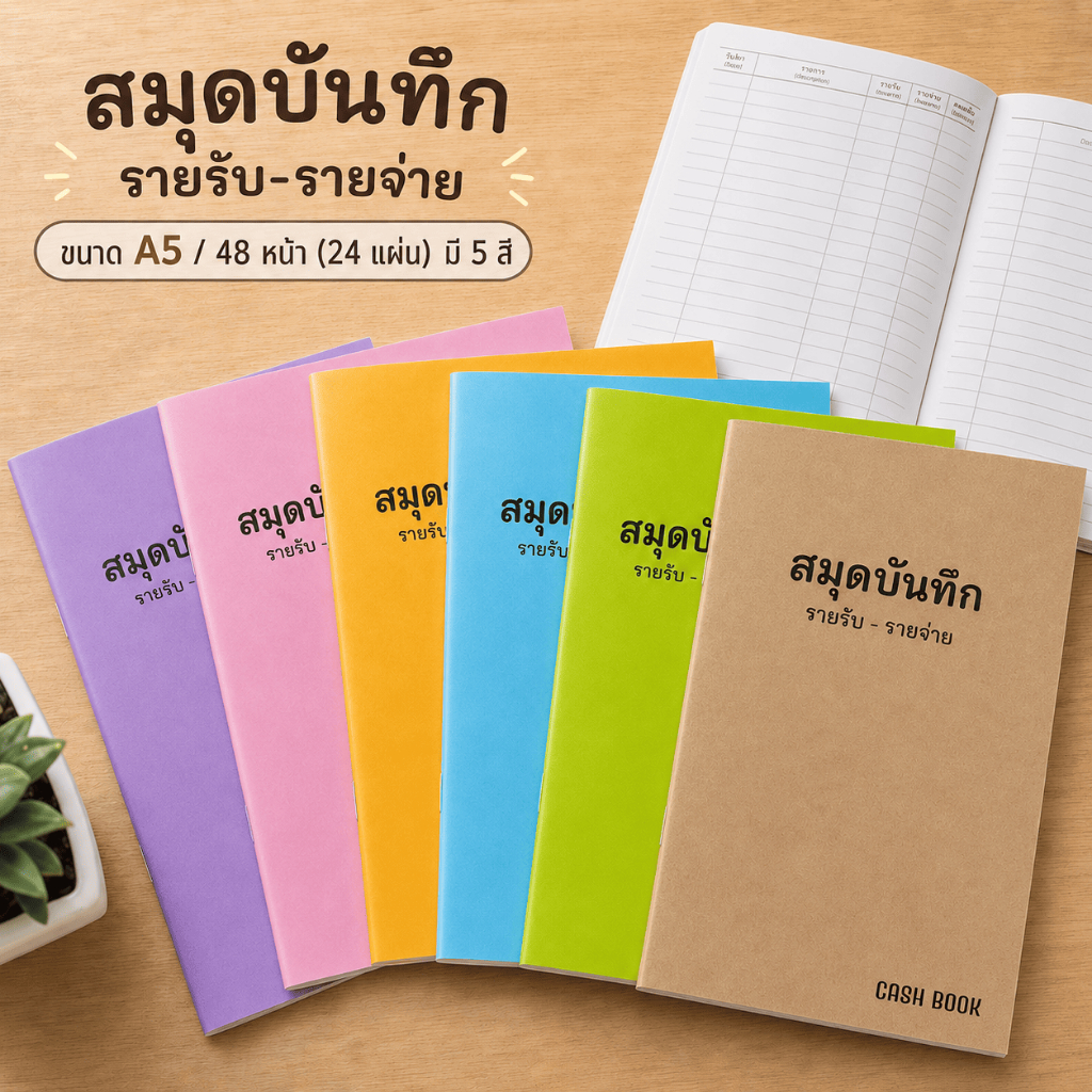 สมุดรายรับรายจ่าย ขนาด A5 หน้าปกสีสด มีตารางมาให้พร้อมใช้งาน แพลนเนอร์ วางแผนการเงิน