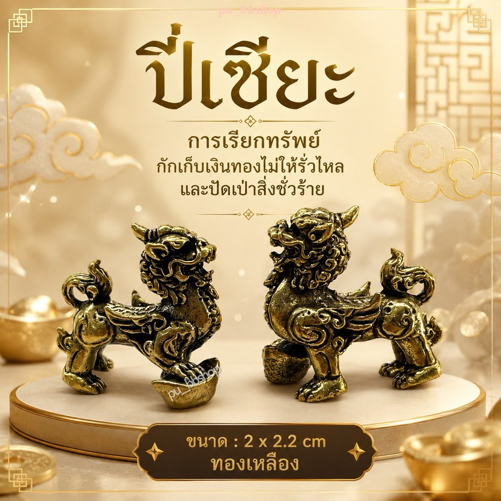 ปี่เซียะ งานทองเหลือง ขนาด 2*2.2 cm.