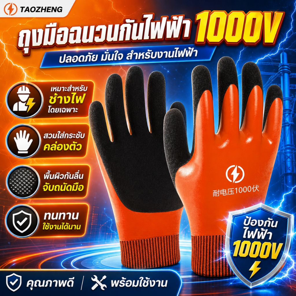 TZ【ตรวจสอบแล้วแพ็ค】ถุงมือยางหุ้มฉนวนไฟฟ้าแรงสูง 15KV ความปลอดภัยกันน้ำถุงมือป้องกันไฟฟ้า 15KV