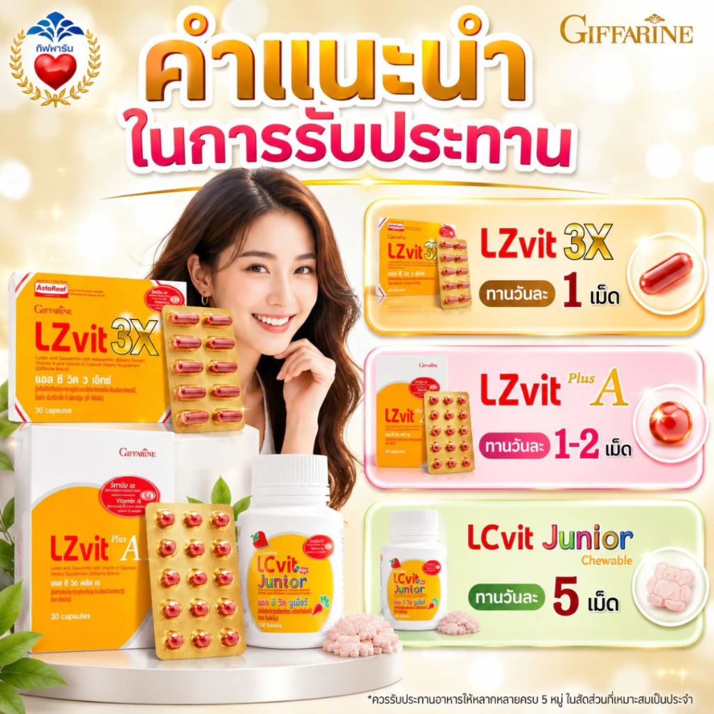 กิฟฟารีน วิตามิน บำรุง สายตา เด็ก ผู้ใหญ่ วิตามินเอ ลูทีน ซีแซนทีน ป้องกัน แสงสีฟ้า ตาแห้ง LZvit แอลซีวิต thumbnail 6