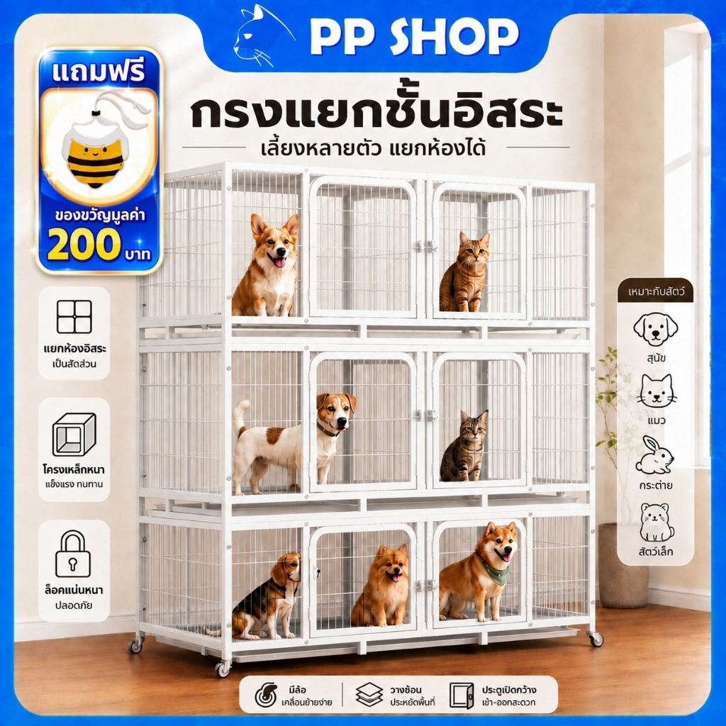 【COD】 กรงแมว สุนัข กรงแมวขนาดใหญ่ กรงสัตว์เลี้ยง กรงผสมพันธุ์ กรงสัตว์เลี้ยง หลายชั้น พื้นที่ว่างขนาดใหญ่