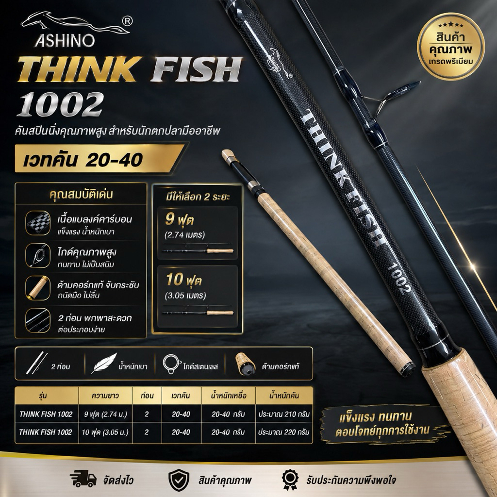 (พร้อมส่ง)คันหน้าดิน Ashino THINK FISH รุ่นใหม่ แบงค์ลายผ้า สำหรับตกปลาหน้าดิน