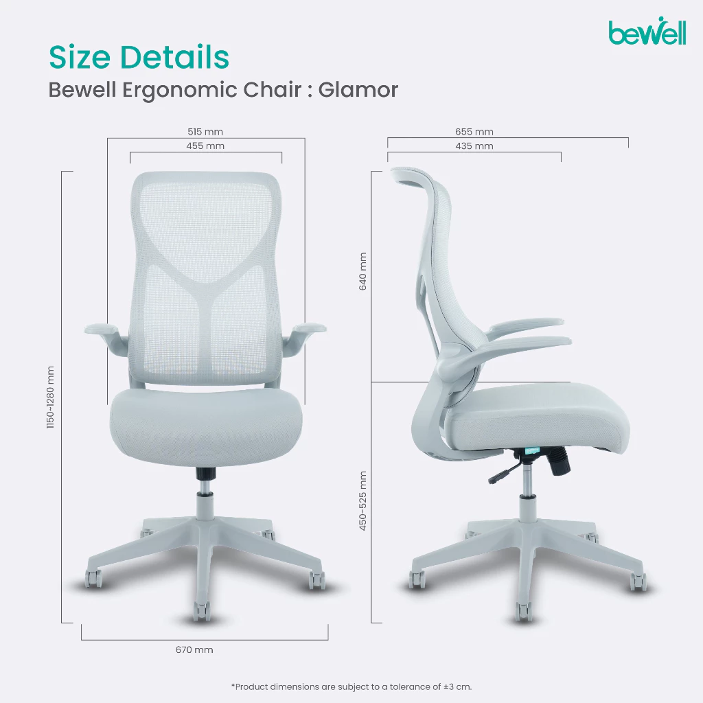 Bewell เก้าอี้ทำงานรุ่น GLAMOR พนักพิง S-Curve เพิ่มพื้นที่ทำงานด้วยที่วางแขนพับได้ thumbnail 9