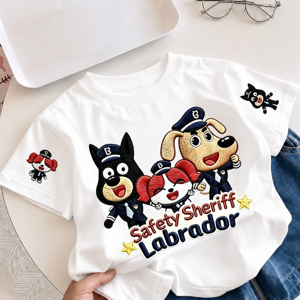 【จัดส่งภายใน 24 ชม.】เสื้อยืดเด็ก ลาย Labrador Sheriff เสื้อยืดแฟชั่นเด็ก แขนสั้น เนื้อผ้านุ่ม ใส่สบาย ลายน่ารัก เครดิตฟ