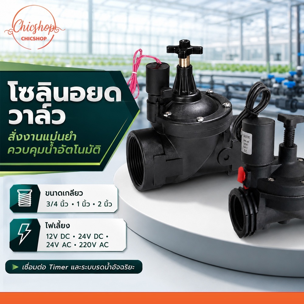 chishop วาล์วน้ำไฟฟ้า เกลียวใน ขนาด 3/4 - 2 นิ้ว Solenoid Valve วาล์วรดน้ำโซลินอย