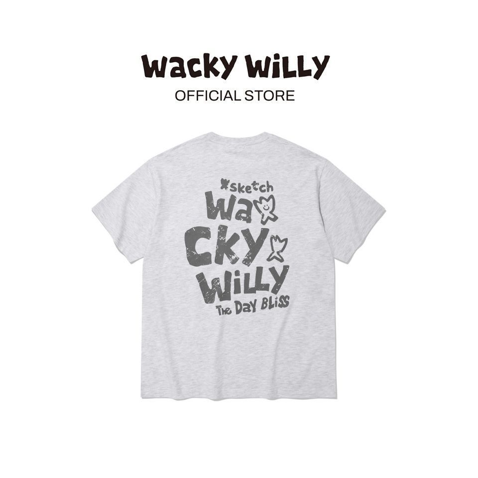 WACKY WILLY تيشيرت Slogan Typo للجنسين — رمادي