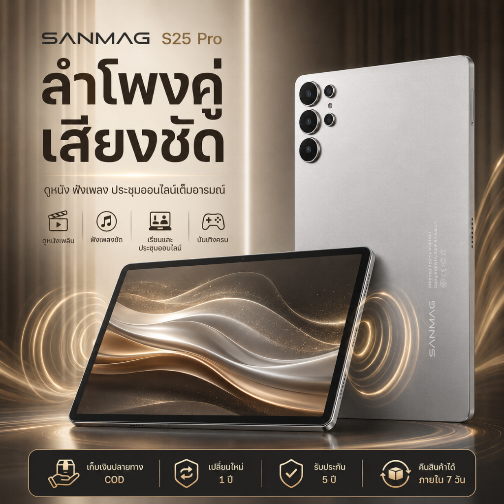 แท็บเล็ต SANMAG S25 Pro 11.3 นิ้ว 4K RAM 16GB ROM 1TB 5G WiFi แบต 12000mAh พร้อมคีย์บอร์ด Bluetooth 