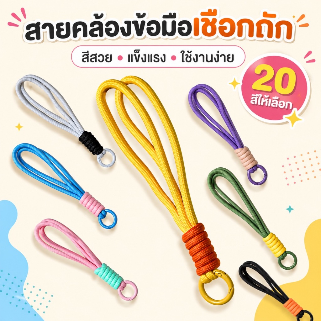 【จัดส่งจากกรุงเทพ】 พวงกุญแจเชือกถัก พวงกุญแจห้อยโทรศัพท์ สายคล้องโทรศัพท์มือถือ สายคล้องโทรศัพท์ ยาว 14-16 ซม