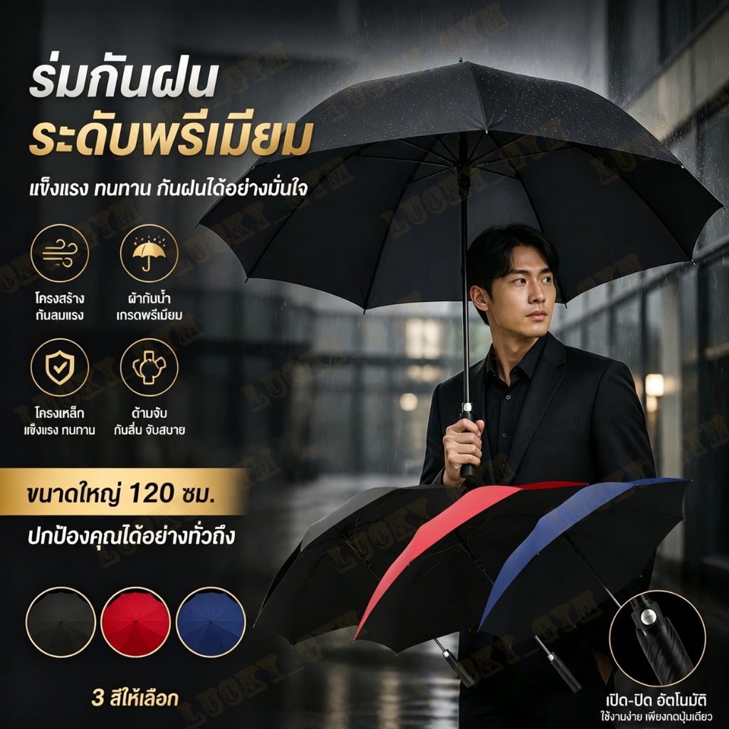 สินค้าราคาถูกที่สุดจัดส่งภายใน 12 ชั่วโมง 120CMร่มพับขนาดใหญ่ Umbrella ร่มอัตโนมัติ ร่มกันUV มีเคลือบกันUV ก้านสแตนเลส