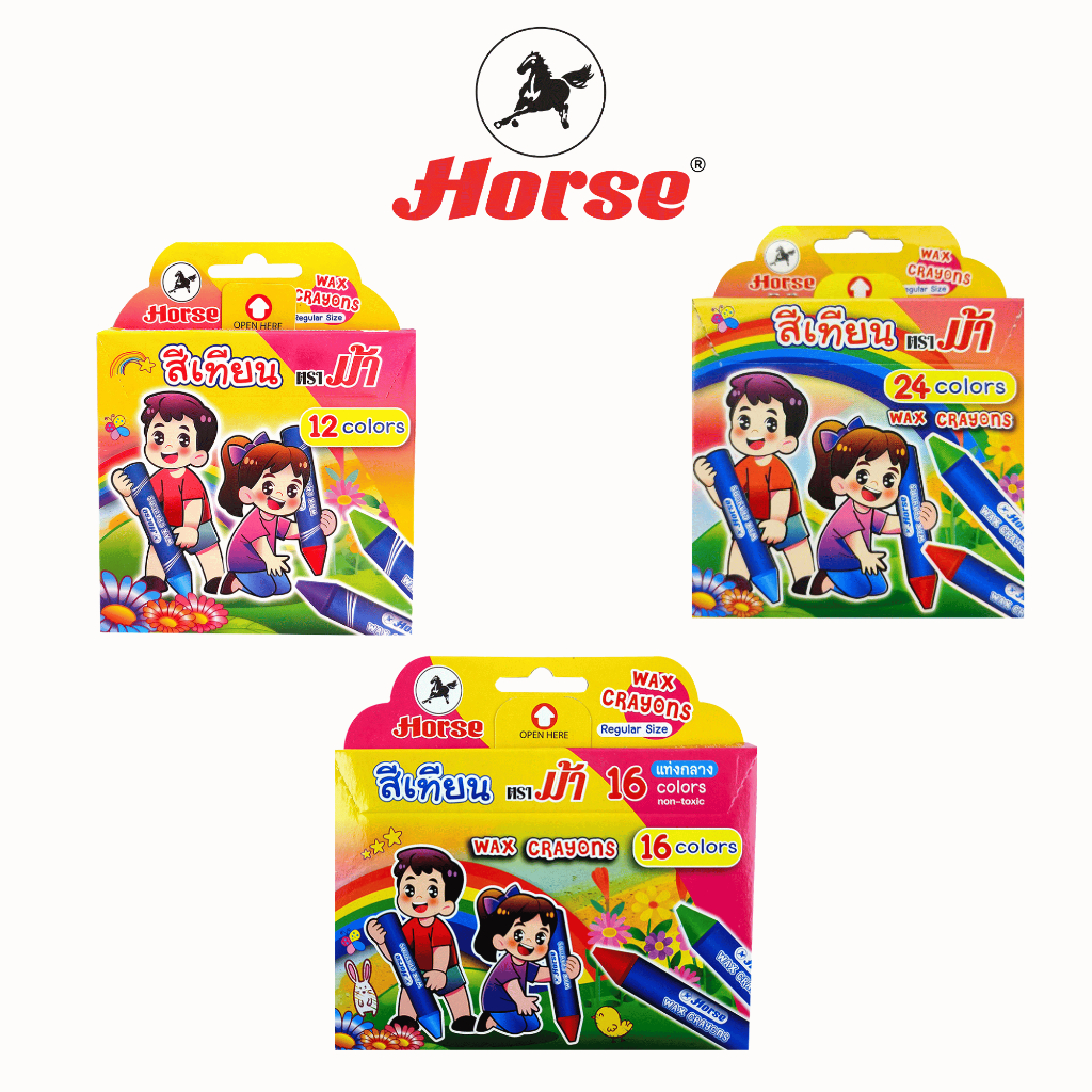 Horse(ตราม้า) สีเทียนขนาดแท่งกลาง จำนวน 1 กล่อง