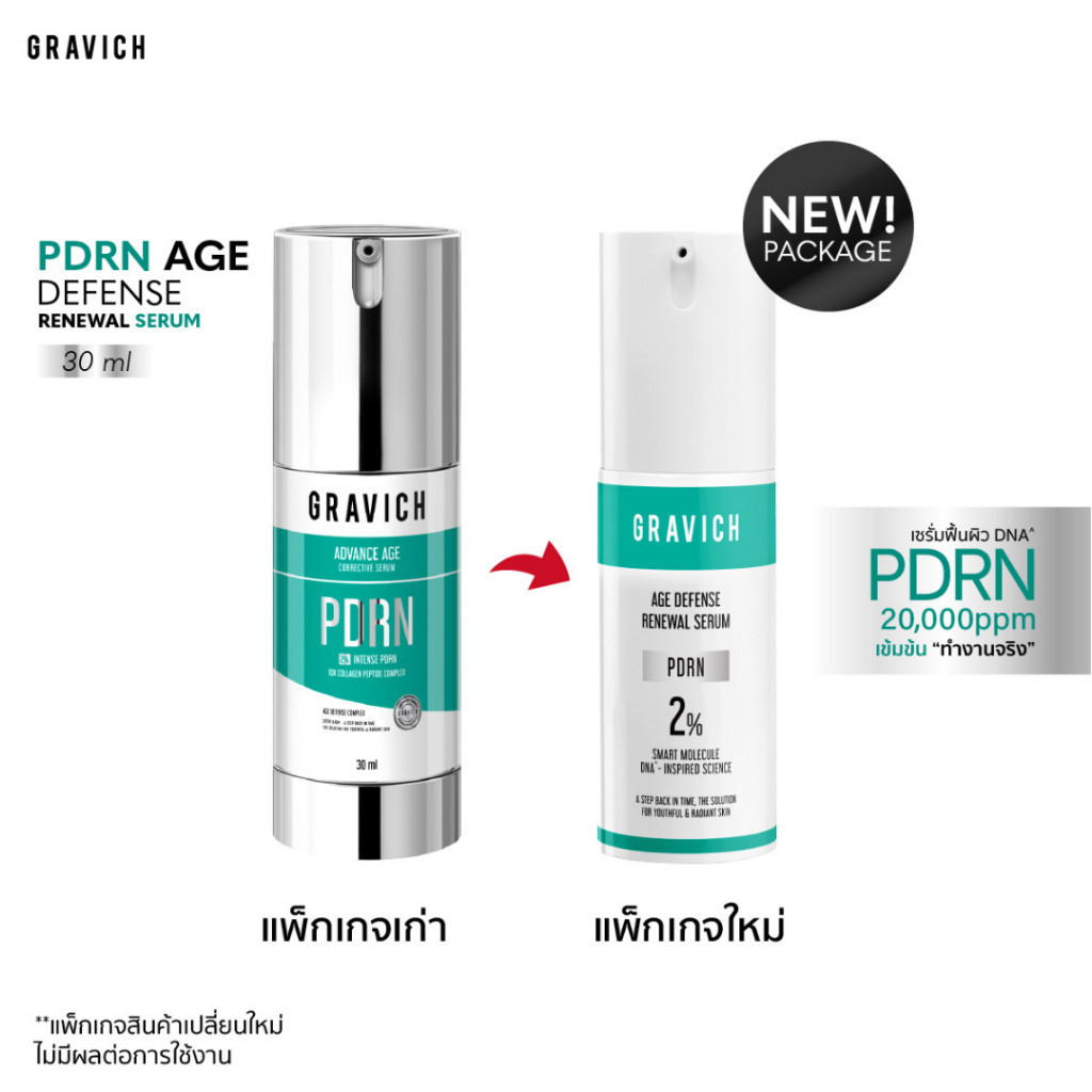 Gravich PDRN Age Defense Renewal Serum 30ml เซรั่มเข้มข้น 2% PDRN สารสกัด DNA2 เข้มข้น เลือนริ้วรอยแห่งวัยดูจางลง