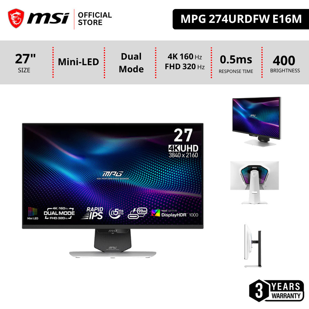 [Pre-เข้า25Sep] MSI MPG 274URDFW E16M , Rapid IPS with Mini-LED Monitor จอคอมพิวเตอร์ 27"