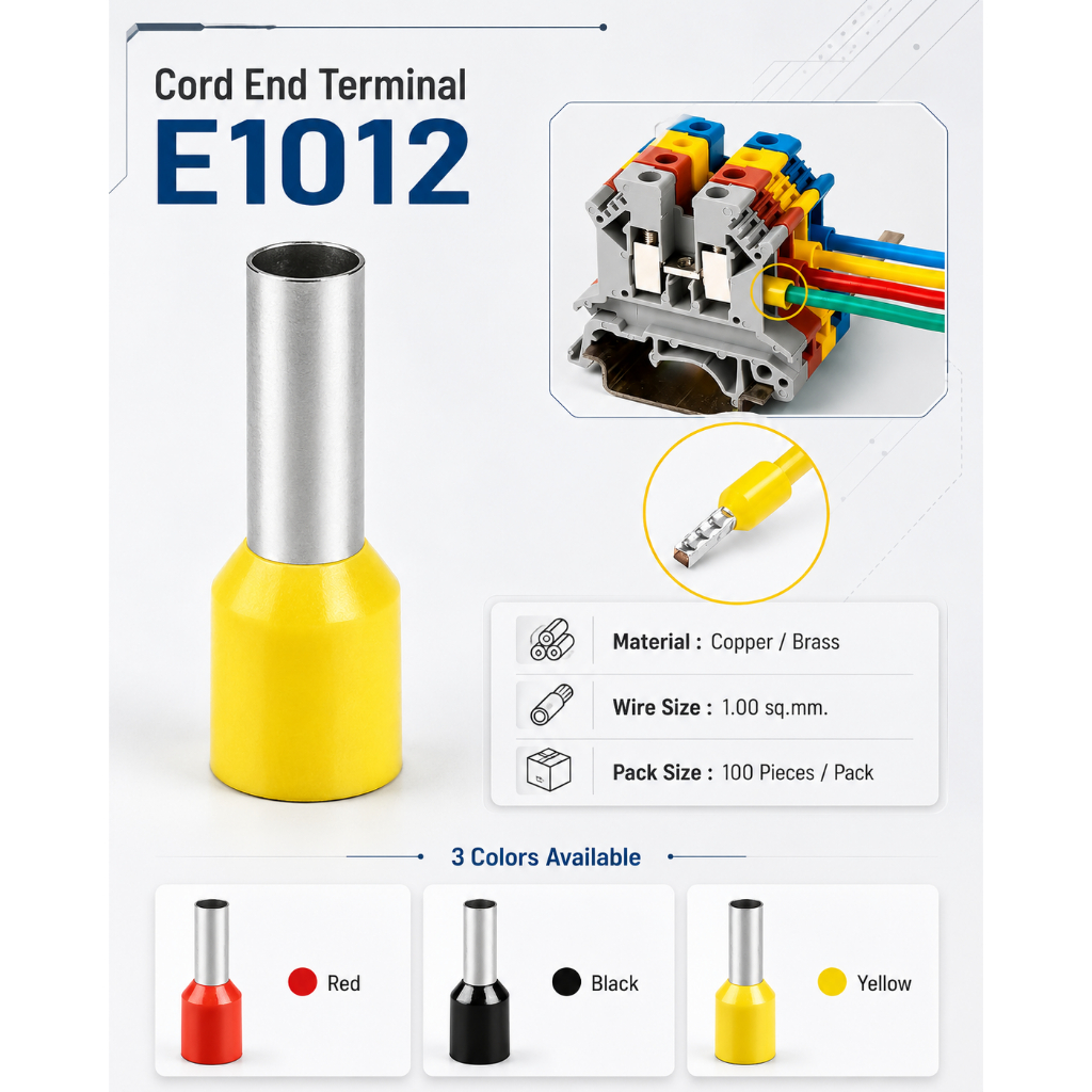E1012: หางปลาคอร์ดเอ็น ขนาด 1.00 ตร.มม. ทองแดง (Cord End terminal Size : 1.00 sq.mm. Copper)