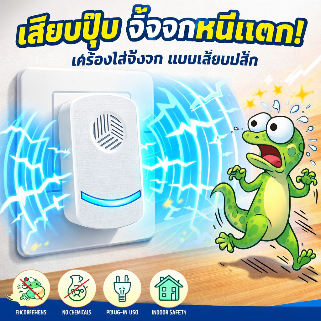 🦎 เครื่องไล่จิ้งจกอัลตราซาวนด์ แบบเสียบปลั๊ก สำหรับจิ้งจกและตุ๊กแก ไร้เสียง ใช้ในบ้าน ห้องครัว และห้องเก็บของ