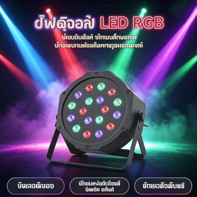 ไฟพาร์ LED 18 ดวง RGB ไฟดิสโก้ ไฟปาร์ตี้ ไฟเวที ไฟเธค เปลี่ยนสีได้หลายแบบ เหมาะงานปาร์ตี้ เคทีบี บาร์ งานเลี้ยง
