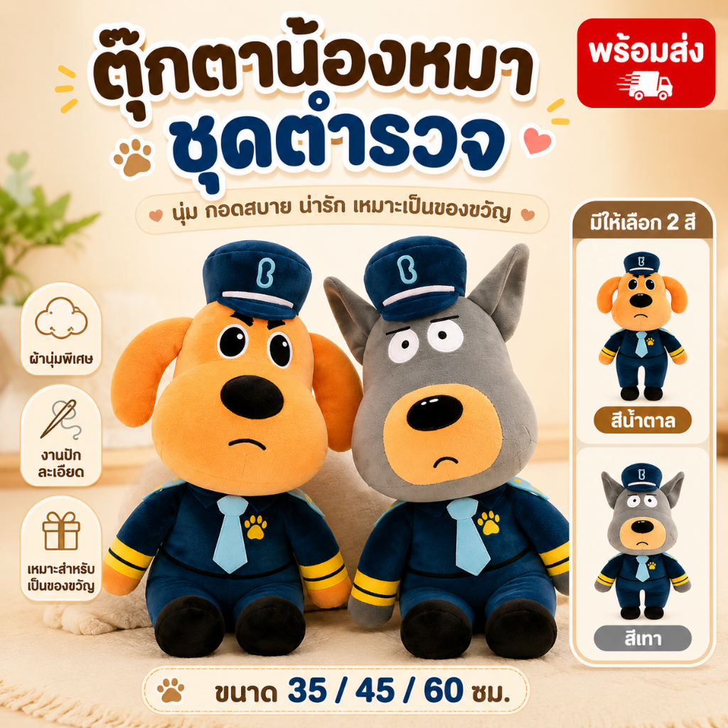 จัดส่งภายใน 8 ชั่วโมง Labradorนายอําเภอตุ๊กตา Plush ระดับพรีเมียม Pp Cotton บรรจุ Yellowgrey 60/45/30 ซม