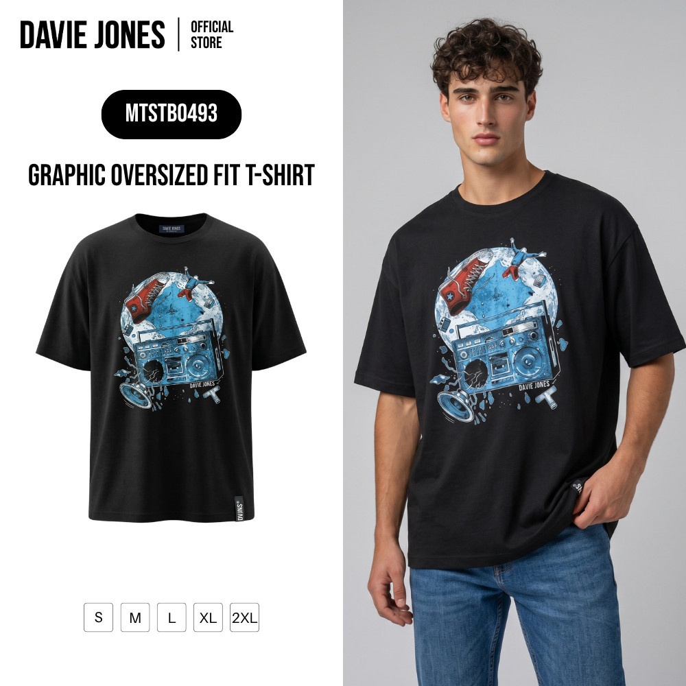 DAVIE JONES [BE FEARLESS] เสื้อยืดผู้ชาย Graphic Oversized Fit T-Shirt สีดำ TB0493