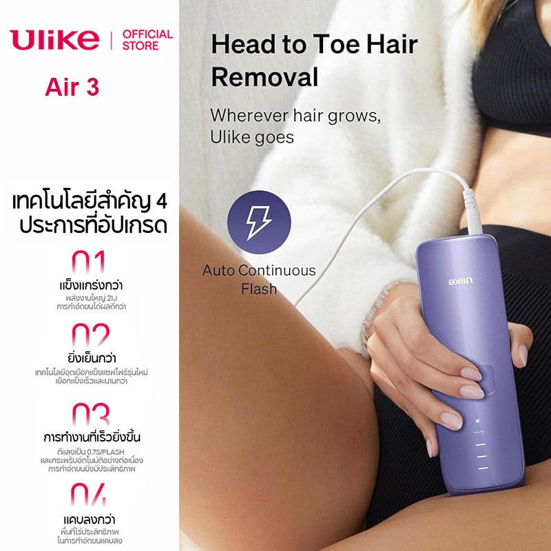 Ulike Laser Hair Removal Air 3 IPL Device กำจัดขน เพื่อผลลัพธ์ที่เกือบจะไม่เจ็บปวดและยาวนาน