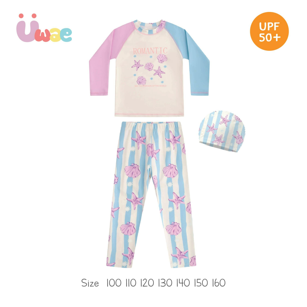 Uwae ชุดว่ายน้ำเด็กกัน UV แขนยาว ขายาว พร้อมหมวกเข้าชุด กันแดด UPF50+ Blooming Summer รุ่น UV525