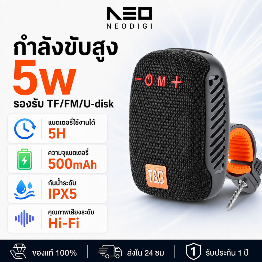 NEODIGI ลำโพงบลูทูธขนาดเล็ก Mini Portable & Speaker ลำโพงบลูทูธพกพา สามารถติดตั้งได้ทั้งบนจักรยานและรถจักรยานยนต์