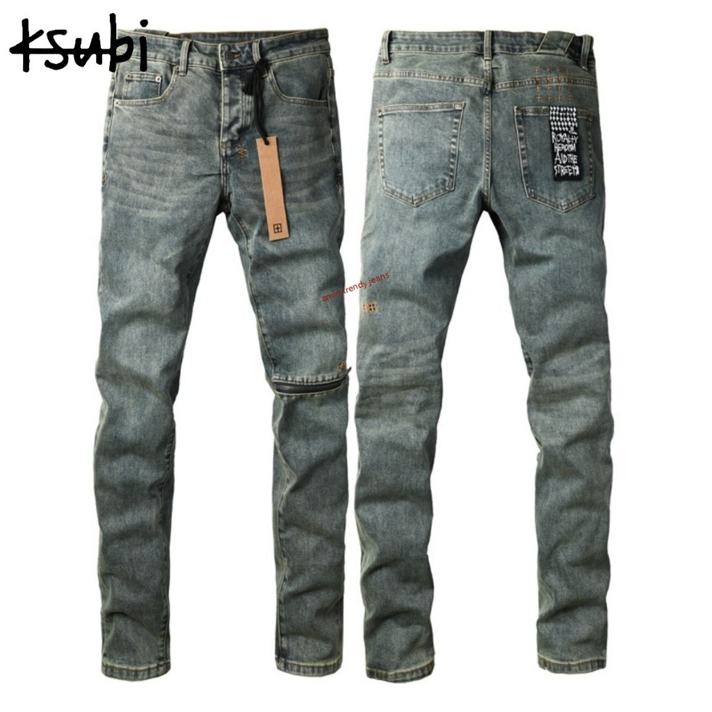 Ksubi กางเกงยีนส์สีพื้นสำหรับผู้ชาย กางเกงขายาวทรงเข้ารูปสุดเก๋ 3058