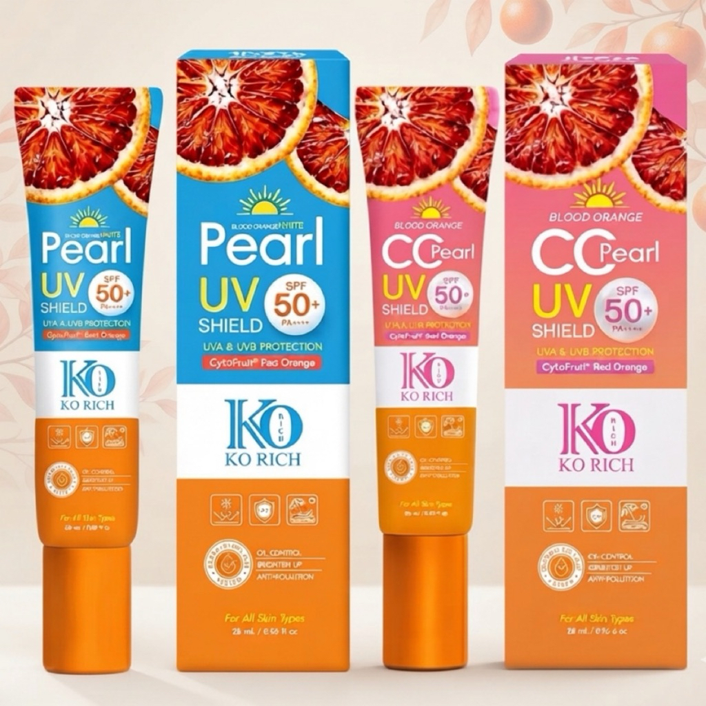 กันแดดส้มเลือด เคโอริช (สูตรใหม่คละสี)  ฟ้า ชมพู (มาตรฐานยุโรป  ISO 23675 และ ISO 24443   SPF50+  PA4+) ของแท้100%