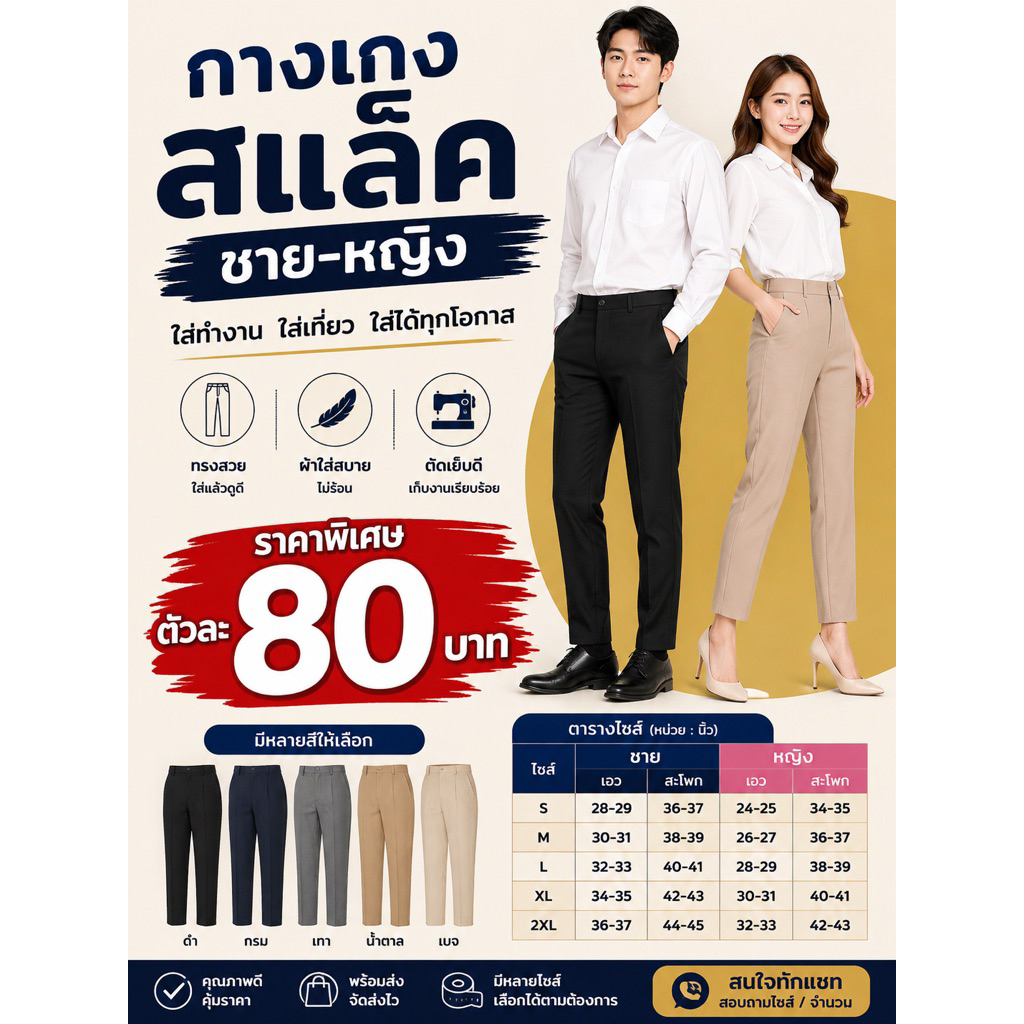 กางเกงสแล็คราคาถูก ใส่ทำงาน มีทั้งชายและหญิง