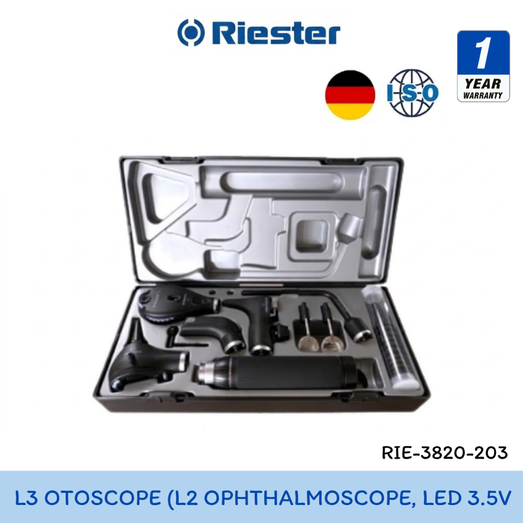 Riester ri-scope Deluxe ชุดตรวจ ตา หู คอ จมูก L3. Otoscope/ L2 Ophthalmoscope, LED 3.5V [1 Year Warr
