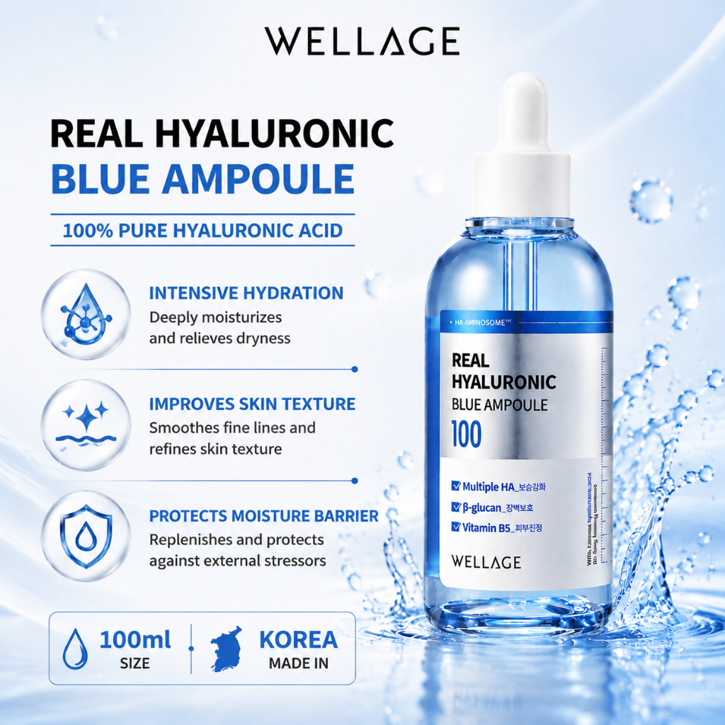 Wellage Real Hyaluronic Blue 100 Ampoule /100ML แอมพูลเพียวไฮยา 100%