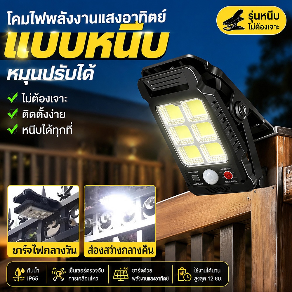 โคมไฟเซ็นเซอร์การเคลื่อนไหวพลังงานแสงอาทิตย์ เต็นท์ตั้งแคมป์ LED กลางแจ้ง โคมไฟติดผนังสวนกันน้ำ ลานกลางแจ้งแบบพกพา