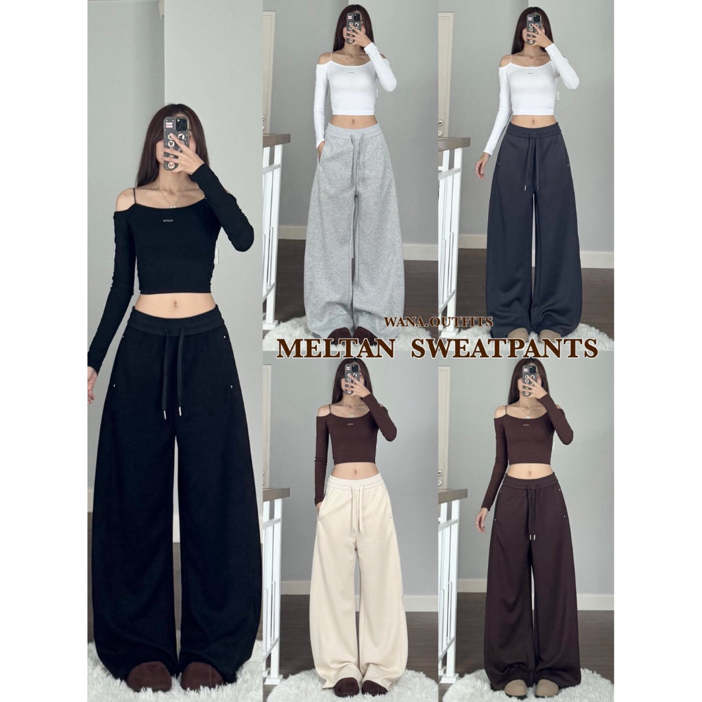 Wana.Outfits - Meltan Sweatpants กางเกงวอร์มขาโค้ง แต่งหมุดกระเป๋า