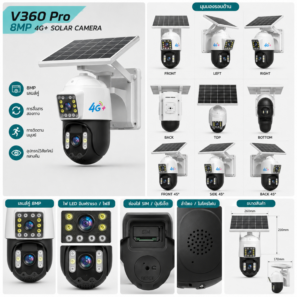 กล้องวงจรปิด V360 Pro 5MP FHD เชื่อมต่อ 4G ไม่ต้องใช้ WiFi